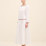Scallop-Trim Cotton Midi Dress