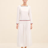 Scallop-Trim Cotton Midi Dress