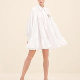 Embellished-Bow Tiered Mini Dress