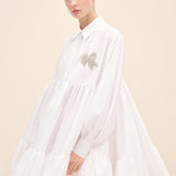 Embellished-Bow Tiered Mini Dress