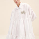 Embellished-Bow Tiered Mini Dress