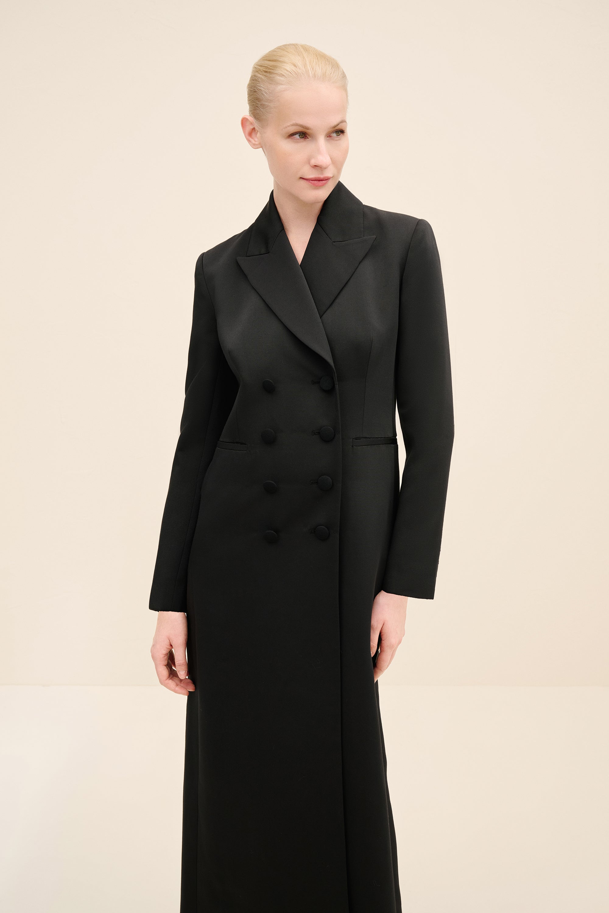 Double-Breasted Long Blazer
