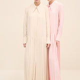 Silky Crepe Pleated Shirt Dress