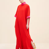 فستان ماكسي عامودي بياقة عالية بلونين