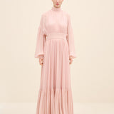 Gathered High-Neck Silk Chiffon Gown