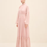 Gathered High-Neck Silk Chiffon Gown