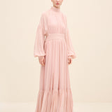 Gathered High-Neck Silk Chiffon Gown