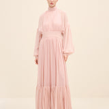 Gathered High-Neck Silk Chiffon Gown