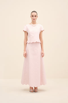 Scalloped-Hem Jacquard Maxi Skirt