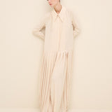 Silky Crepe Pleated Shirt Dress