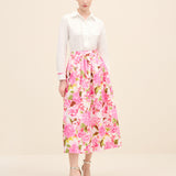 High-Rise Pleated Printed Poplin Midi Skirt