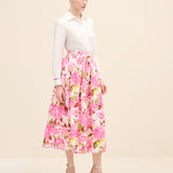 High-Rise Pleated Printed Poplin Midi Skirt