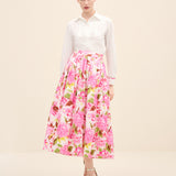 High-Rise Pleated Printed Poplin Midi Skirt