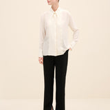 Pleated-Front Silk Crepe Shirt