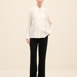 Pleated-Front Silk Crepe Shirt