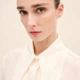 Pleated-Front Silk Crepe Shirt