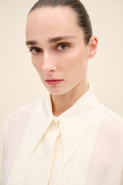 Pleated-Front Silk Crepe Shirt