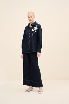 Wide-Leg Dark Denim Trousers