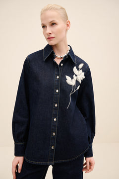 Embroidered Dark Denim Shirt