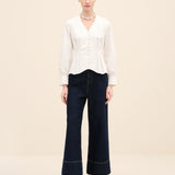 Pleated Waist Cotton Blouse