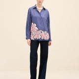 Floral-Printed Striped Silk Shirt