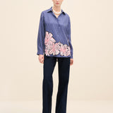 Floral-Printed Striped Silk Shirt