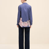 Floral-Printed Striped Silk Shirt