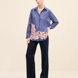 Floral-Printed Striped Silk Shirt