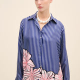 Floral-Printed Striped Silk Shirt