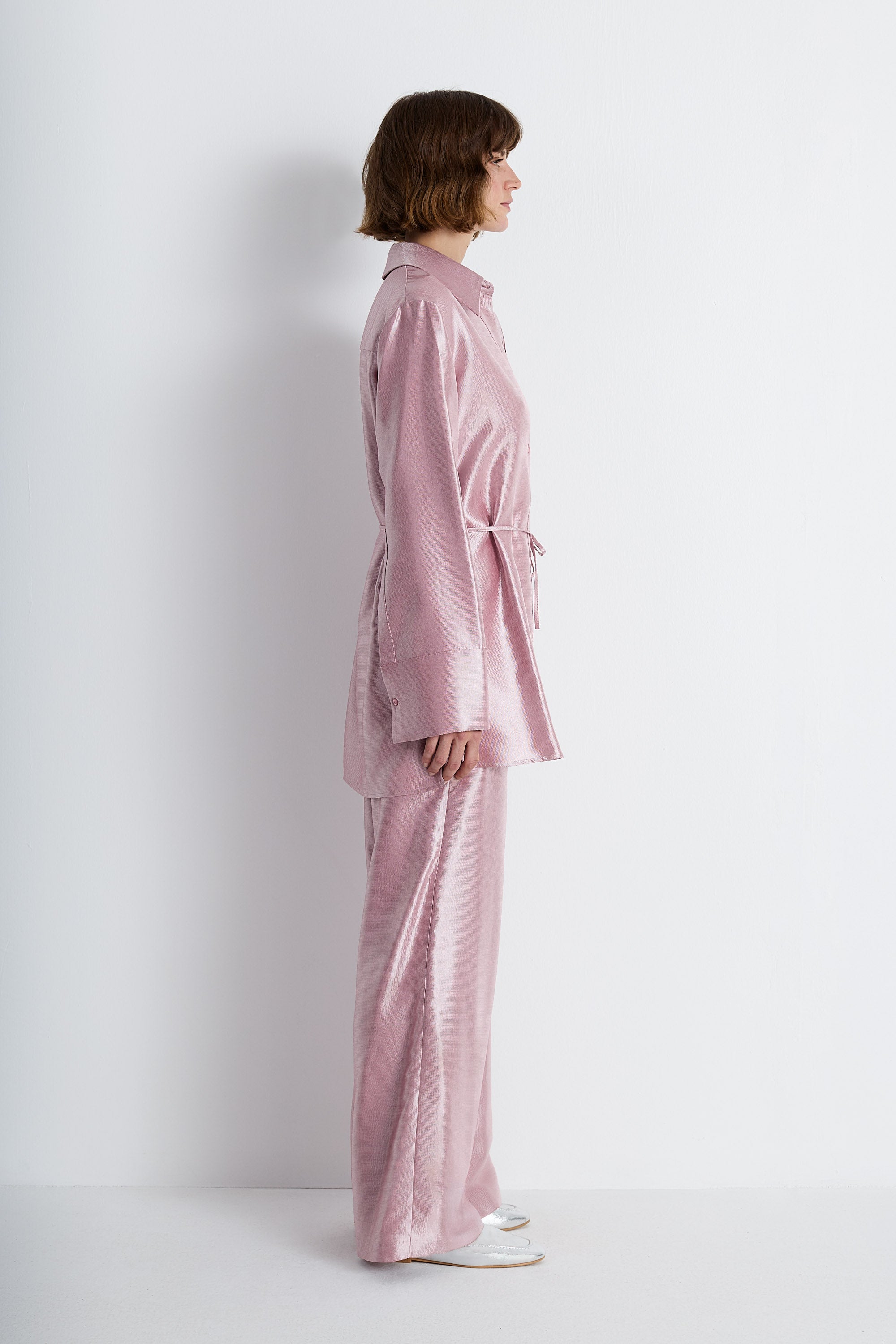 Nean Metallic Pink Wide-Leg Trousers Light Pink
