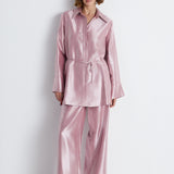 Nean Metallic Pink Longline Shirt Light Pink