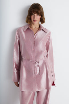 Nean Metallic Pink Longline Shirt Light Pink