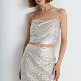 Nean Metallic Jacquard Cropped Top Silver