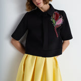 Nean Cropped Jacket With Beaded Floral Embellishment Black