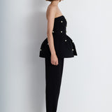 Nean Strapless Pearl-Embellished Peplum Top Black
