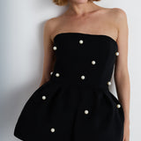 Nean Strapless Pearl-Embellished Peplum Top Black