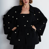 Nean Pearl-Embellished Flared Sleeve Jacket
 Black