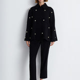 Nean Pearl-Embellished Flared Sleeve Jacket
 Black