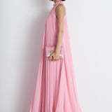 Nean Pleated Halter Neck Gown Pink