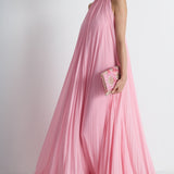 Nean Pleated Halter Neck Gown Pink