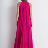 Nean Pleated Halter Neck Gown Fuchsia