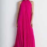 Nean Pleated Halter Neck Gown Fuchsia