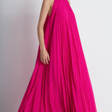 Nean Pleated Halter Neck Gown Fuchsia