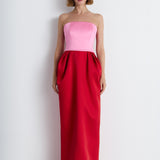 Nean Strapless Color-Block Gown Pink