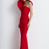 Nean One-Shoulder Sculptural Gown Red