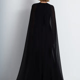 Nean Gown With Sheer Cape Black