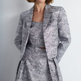 Nean Silver Brocade Cropped Tailored Jacket Dark Silver