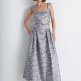 Nean Silver Brocade Cropped Top Dark Silver