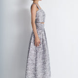 Nean Silver Brocade A-Line Midi Skirt Dark Silver