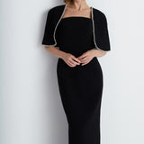 Nean Column Gown With Embellished Cape Detail Black